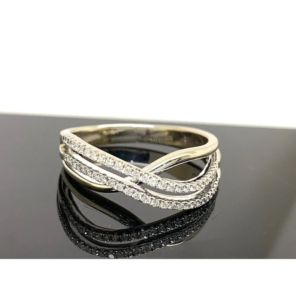 Double Row Diamond Ring 18k White Gold Crossover Style Women's Band Size 9.25
